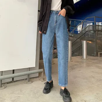 Aukštos Juosmens Džinsai Moterims Streetwear Top Shop Naujovė Asmenybės Moterų Džinsinio Audinio Kelnės Prarasti Visas Rungtynes Korėjos Mados Paprasta Minkštas
