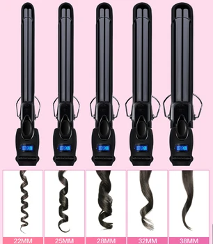 Naujas LCD Keramikos hair curler Profesinės garbanoti geležies 38mm/32 mm/28mm/25mm/22mm/19mm 110v-240v