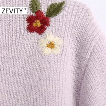 Zevity naujas moterų mados v kaklo gėlių siuvinėjimas megztinis mezgimo megztinis ponios atsitiktinis ilgomis rankovėmis megztiniai prašmatnus viršūnes S402