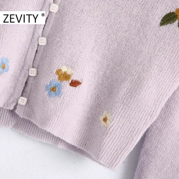 Zevity naujas moterų mados v kaklo gėlių siuvinėjimas megztinis mezgimo megztinis ponios atsitiktinis ilgomis rankovėmis megztiniai prašmatnus viršūnes S402