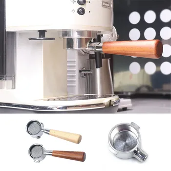 Naujas kavos filtras 51mm Portafilter Kavos, Kad Medinė Rankena Filtras Nerūdijančio dvi ausis kavos aparatas Delong EC0310/EC330