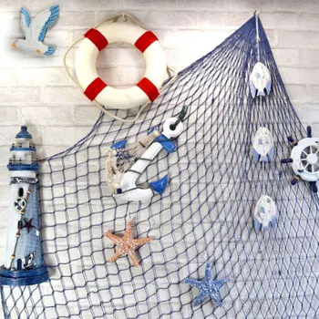 Mėlyna Smėlio Spalvos Viduržemio Jūros Stiliaus Minkšta Apdaila Žvejybos Tinklas Sienų Apdailai Miegamojo Sienų Papuošimai