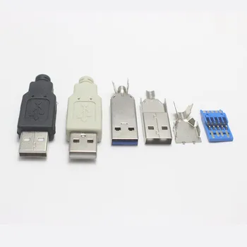 10set Type A Male USB 2.0 / 3.0 Extender Laido Adapteris Duomenų Sinchronizavimo Keitiklis 4 1 Black 