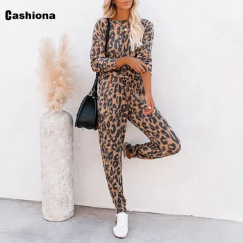 Moterų Kamufliažas, Leopardas Spausdinimui 2 Dalių Komplektas Rudenį Long Sleeve Top Atsitiktinis Laisvas Kelnes Nustatyti Ponios Raišteliu Tracksuit Streetwear