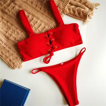 YICN 2018 Nauja Seksuali Bikini Moterims maudymosi kostiumėlį, thong bikini Komplektas Kietų Maudytis, Plaukti Kostiumas maudymosi Kostiumėliai, Kamšalu Tvarstis Brazilijos Biquni