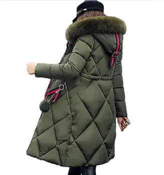 Didelis kailiniai su gobtuvu žiemos paltai moterims sutirštės parko plonas ilgas švarkas žemyn medvilnės ponios žemyn parko moterų žiemos striukė