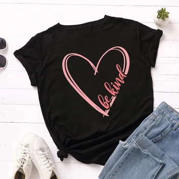 2020 m. Moteris Natūra Širdies Atspausdintas T-shirt Vasaros Prarasti Medvilnės Marškinėlius Atsitiktinis Rožinė Grafinis Tee Ponios Atsitiktinis Negabaritinių Marškinėliai Topai