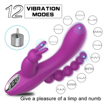 G Spot Rabbit Vibratorius Moterims Klitorio Stimuliacija su Galingas 7 Vibracijos, 3 in 1 Clit Analinis Skatinti Dildo Massager
