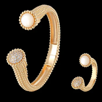 Zlxgirl aukso vestuvių spalva vario bangle apyrankės su žiedas, papuošalų rinkiniai bauda moterys naujųjų metų Dubajaus Aukso bangle dovanos