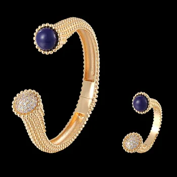 Zlxgirl aukso vestuvių spalva vario bangle apyrankės su žiedas, papuošalų rinkiniai bauda moterys naujųjų metų Dubajaus Aukso bangle dovanos