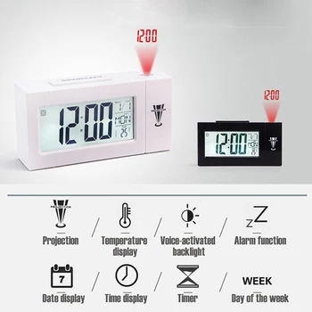 FanJu Skaitmeninis Laikrodis-Žadintuvas Oras Stotis LED Temperatūros, Drėgmės Orų Prognozė Atidėti Stalo Laikrodis Su Laiko Projekcija