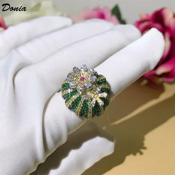 Donia papuošalų Mados naujo atidaryti žiedą žalia AAA cirkonis spalvos gėlės žiedo kaktusas sukasi žiedas classic lady besisukančio žiedo