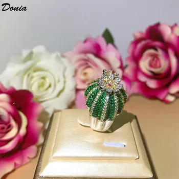 Donia papuošalų Mados naujo atidaryti žiedą žalia AAA cirkonis spalvos gėlės žiedo kaktusas sukasi žiedas classic lady besisukančio žiedo