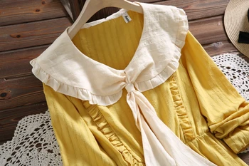 2019 Naujas Moterų Suknelė Cute Suknelė Vintage Cotton Įvarstyti Atsitiktinis Palaidų Vestidos Mujer Elegantiškas Preppy Mori Mergina Dress Rudenį Moteris