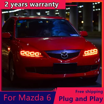 Dėl Mazda 6 priekinis žibintas 2004-2012 Už Mazda 6 LED Žibintai DRL aukštos artimąsias 4 LED objektyvas Dinaminis streamer posūkio signalo Mazda 6
