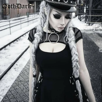 Goth Tamsiai Vintage Gothic Punk Suknelės Grunge Harajuku Estetinės Rudenį 2020 Akių Tvarstis Šalis Mini Suknelė Skylę Backless