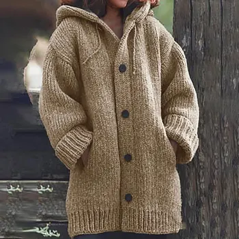 Moterys, susagstomi megztiniai megztinis kailis Šiltas Megztinis Dangomis, Purus Vilnos Megzti Paltai Rudenį, Žiemą, Moterų Ilgas Cardigan Negabaritinių Gobtuvu