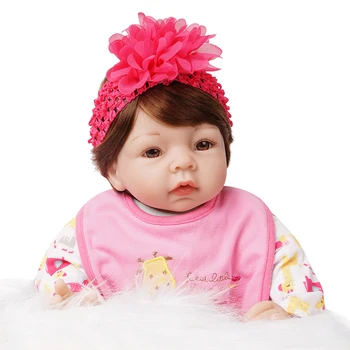 55cm Reborn Baby Doll Mergina Dovana Naujagimio Žaislas Silikono Vinilo Medvilnės Kūno Tamsiai Rožinė Apranga