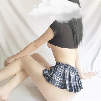 Japonijos Mini Vilioti Viršūnes Japonų Anime Moterų Kawaii Medvilnės Ultrashort Tee Matyti Per porno kraujavimas iš T-shirt Seksualus trumpomis Rankovėmis Viršūnes