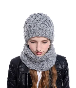 Spalvotų skrybėlę ir skara už unisex kietasis akrilo moterų skrybėlę su skara, lauko šiltas megzti šalikai, kepurės nustatyti žiemos priedai