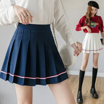 Vientisos Spalvos Aukštos Juosmens Moteris Jk Japonų Stiliaus Mokyklą Vienodas Mergaičių Klostuotas Mini-line Sijonas Su Saugos Cosplay Kostiumai, Kelnės
