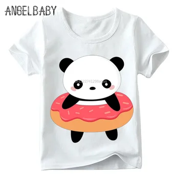 Berniukų/Mergaičių Animacinių Spausdinti Mielas Kavos Panda Juokingi marškinėliai Vaikams Vasarą trumpomis Rankovėmis Viršūnes Vaikams Laisvalaikio T-shirt