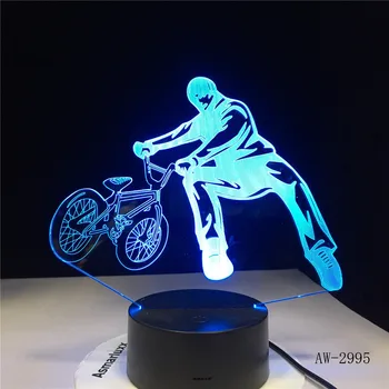 3D BMX Apgavikai Stalo Lempa Lovos Dekoro Dviračių Apriboti Judėjimo Naktį Šviesos diodų (LED) 7 Spalvų Kaita, Miego Apšvietimo Dovanos AW-2995