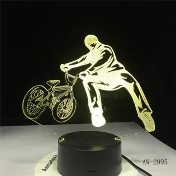 3D BMX Apgavikai Stalo Lempa Lovos Dekoro Dviračių Apriboti Judėjimo Naktį Šviesos diodų (LED) 7 Spalvų Kaita, Miego Apšvietimo Dovanos AW-2995