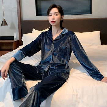 Naujas Aksomo Pižama Moterų Pižama Rinkiniai Minkštas Šiltas Patogiai Namuose Drabužius Ponios Pijama Mujer Sleepwear naktiniai drabužiai