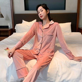 Naujas Aksomo Pižama Moterų Pižama Rinkiniai Minkštas Šiltas Patogiai Namuose Drabužius Ponios Pijama Mujer Sleepwear naktiniai drabužiai