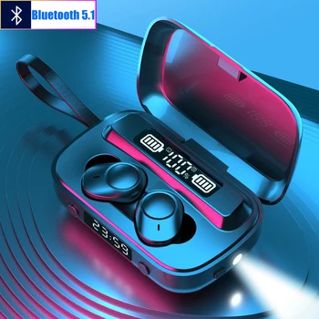 TWS Bluetooth 5.1 Ausinės Belaidės Ausinės Stereo Sporto Ausines, Mini Ausinių Su LED Žibintuvėlis, Laikrodis, Veidrodis, funkcija