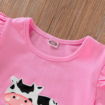 40# Kūdikių Drabužiai Vaikams Mergaitėms trumparankoviai Animacinių filmų Karvė Spausdinti Palaidinė marškinėliai + Dirželis Sijonas Dviejų dalių Kostiumas, Kostiumai Vaikams