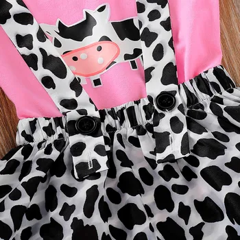40# Kūdikių Drabužiai Vaikams Mergaitėms trumparankoviai Animacinių filmų Karvė Spausdinti Palaidinė marškinėliai + Dirželis Sijonas Dviejų dalių Kostiumas, Kostiumai Vaikams