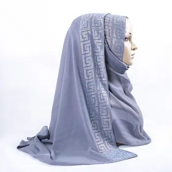 Skatinimo Parduoti! 2019 m. Vasarą Šifono Šilko hijab Šalikas Paprasto Shinny Musulmonų Etninės Ilgas Šalikas Su kalnų krištolas Dekoro Premium Duslintuvo