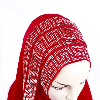 Skatinimo Parduoti! 2019 m. Vasarą Šifono Šilko hijab Šalikas Paprasto Shinny Musulmonų Etninės Ilgas Šalikas Su kalnų krištolas Dekoro Premium Duslintuvo