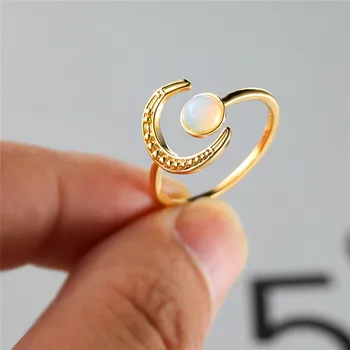 Prabanga Moterų Balta Mėnulio Akmuo Plonas Žiedas Žavesio Rose Aukso Spalvos Vestuviniai Žiedai Moterų Klasikinis Mėnulis Reguliuojamas Vestuvinis Žiedas