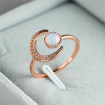 Prabanga Moterų Balta Mėnulio Akmuo Plonas Žiedas Žavesio Rose Aukso Spalvos Vestuviniai Žiedai Moterų Klasikinis Mėnulis Reguliuojamas Vestuvinis Žiedas