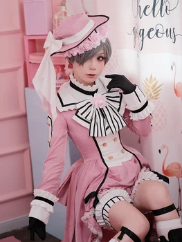 Anime Black Butler Ciel Phantomhive Robin Pink Lolita Suknelė Przybornik Cosplay Kostiumas Helovinas Šalis Kostiumas Moterims