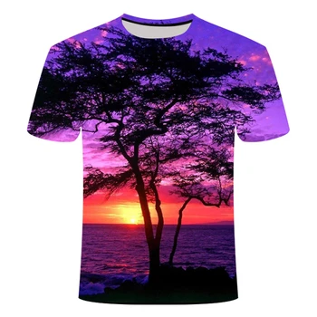 Gamta/Kraštovaizdžio Medis T-shirt Vasaros Laisvalaikio Gamtos Peizažai Pilną Versiją 3D T-shirt Cool vyriški T-shirt 3D Spausdinimo T-shirt Vyrai