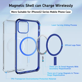 Magnetinio Skaidrus, Aiškus Reglamentavimas Minkštos TPU Telefono dėklas skirtas iPhone 12 Pro Max 11 Magsafe Belaidžio Kroviklio Ne Kortele Kišenėje