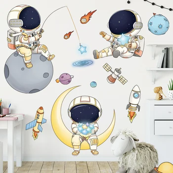 6 Stilių Animacinių Filmų Kosmosą Astronautas Sienų Lipdukai Gyvenamasis Kambarys, Vaikų Kambarys Darželio Sienos Fone Dekoro Nuimamas Namų Puošybai