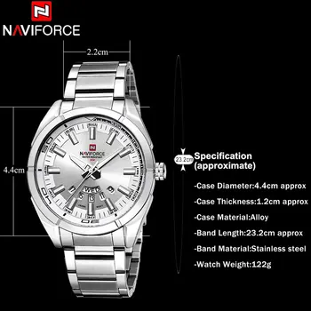 NAVIFORCE Prekės Vyrų Laikrodžiai Verslo Kvarco 30M atsparus Vandeniui Laikrodžiai vyriški Nerūdijančio Plieno Juosta Auto Data Laikrodžius Relojes