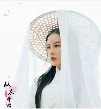 Kinų Senovės Derliaus Bžūp Moterų Hanfu Kepurę, Su Ilgu Šydas, Douli Skrybėlę Cosplay Prop Hanfu Kibirą Skrybėlės Balta Raudona Juoda Moterų