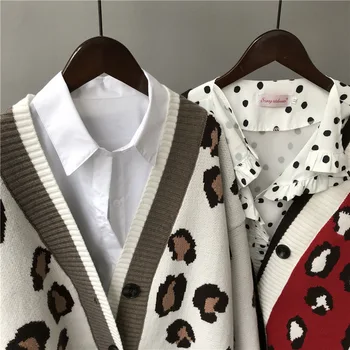 2020 M. Rudenį, Žiemą Megztinius Leopard Megztiniai Moterims Korėjos Storio Panelled Leopard Cardigan Kailis Purus Dryžuotas Outwear Viršūnės