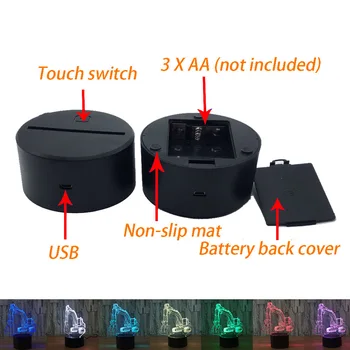 3D Ekskavatorių Naktį Šviesos Iliuzija LED touch Stalo Lempa 7 Spalvų USB Naujovė Luces Automobilio Formos Lovos naktinė lempa Lempos Berniukas Dovana