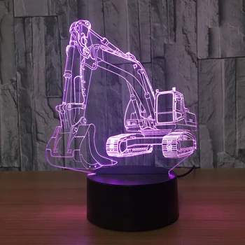 3D Ekskavatorių Naktį Šviesos Iliuzija LED touch Stalo Lempa 7 Spalvų USB Naujovė Luces Automobilio Formos Lovos naktinė lempa Lempos Berniukas Dovana