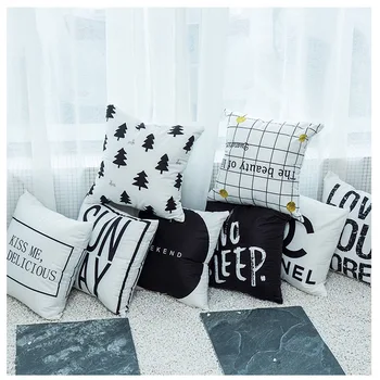 Švelnus Aksomo pagalvėlės dangtis 45x45cm Dekoratyvinis mesti pagalvės atveju šiaurės stiliaus juodos ir baltos pagalvės dangtelis sofa automobilių déco