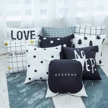 Švelnus Aksomo pagalvėlės dangtis 45x45cm Dekoratyvinis mesti pagalvės atveju šiaurės stiliaus juodos ir baltos pagalvės dangtelis sofa automobilių déco