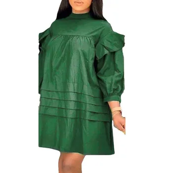 Moterų Žalia Raudona Suknelės Prarasti Trys Ketvirtį Rankovėmis Plius Dydis Raukiniai Afrikos Ponios Mados Kalėdų Vestidos Rudenį Naujas