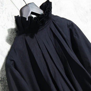 Prancūzijos Nesimetriškas marškinėliai moteriška dizaino prasme nišą 2020 m. pavasarį ir rudenį naujų ilgomis rankovėmis palace stiliaus plisuotos retro marškinėliai